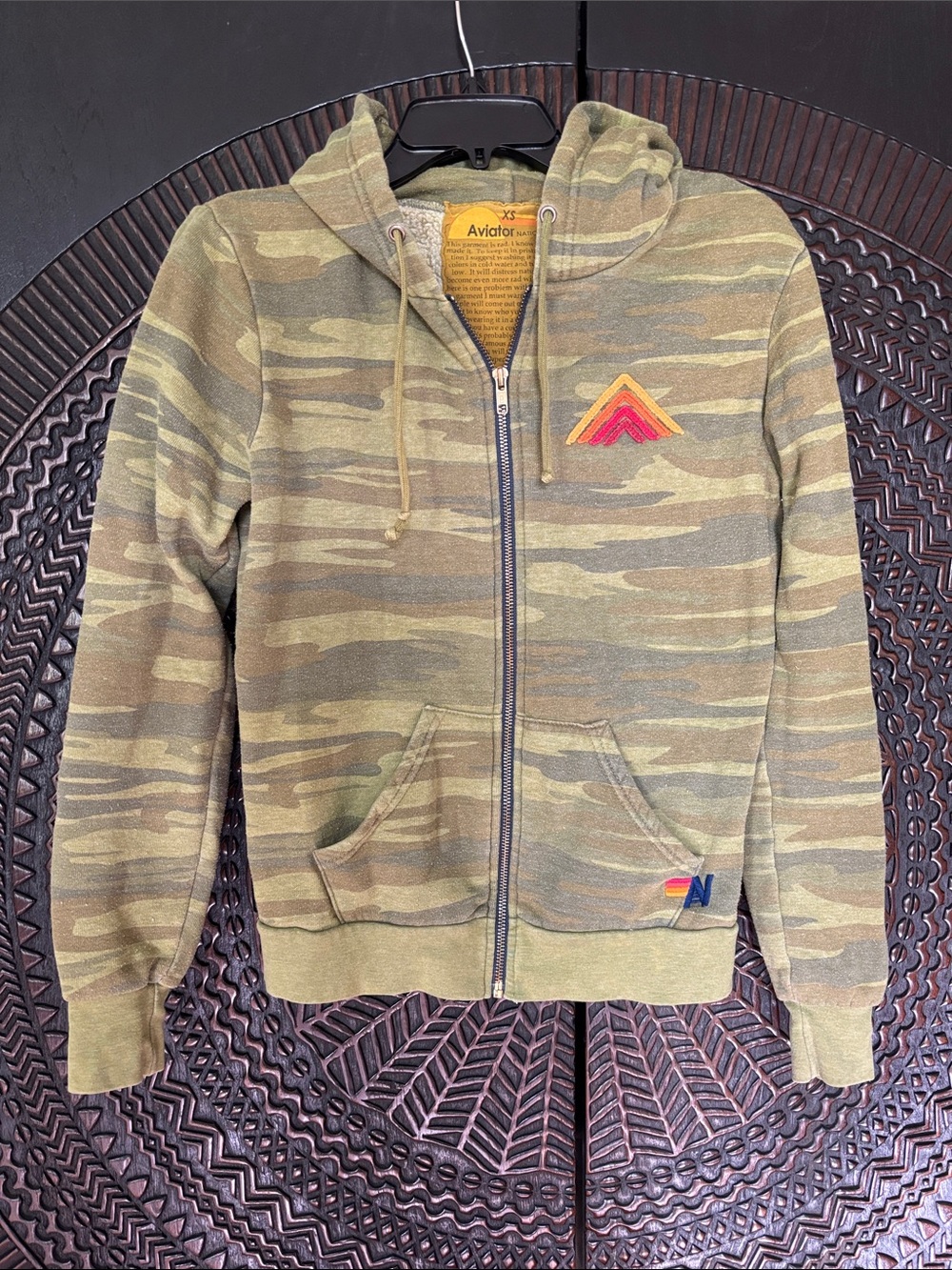 Aviator Nation camo mountain zip up hoodie red stripe XS